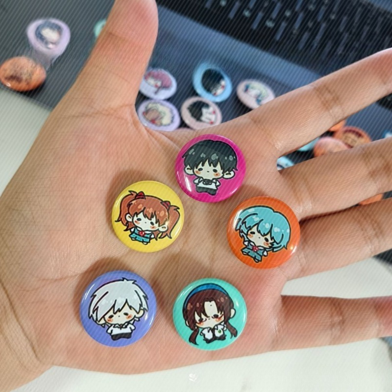 Evangelion Anime Merchandise - 5 Buah Pin Lencana Kancing Lucu