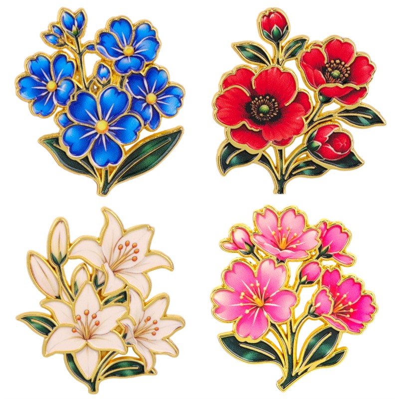 Enamel Pin Set - Pin Enamel Bunga Vintage Warna-warni Lucu,