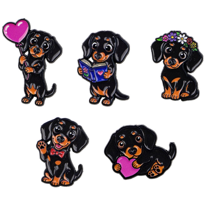 5pcs Set Pin Enamel Dachshund  - Enamel Pin Set ulasan dan harga
