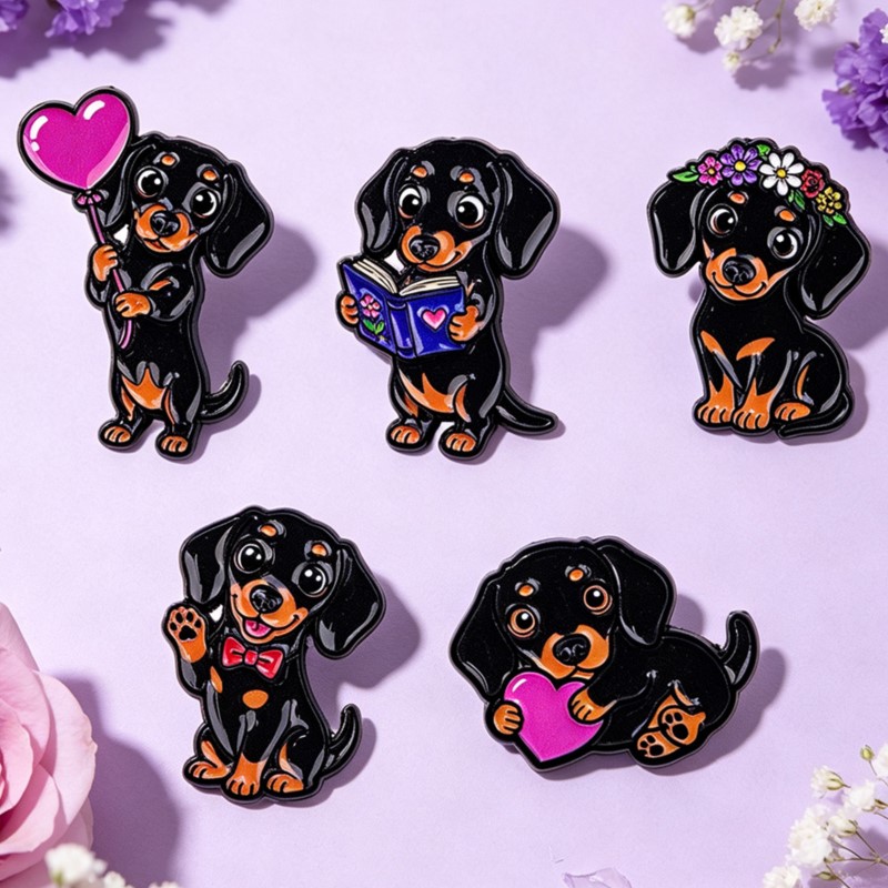 5pcs Set Pin Enamel Dachshund  - Enamel Pin Set ulasan dan harga