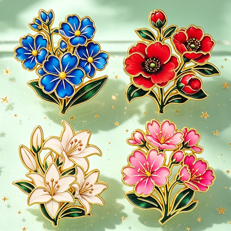 Pin Enamel Bunga Vintage Warna - Enamel Pin Set ulasan dan harga